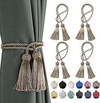 BEL AVENIR 4 Pack Curtain Tiebacks Handmade Decorative Curtain Holdbacks Rope with Tassel- Brown