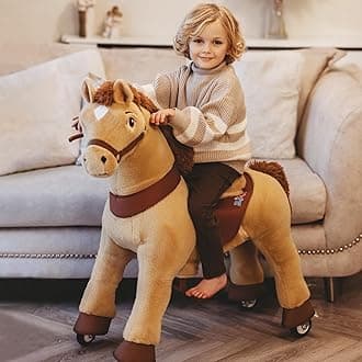 PonyCycle Ride on Horse Ride on Toys Riding Horse Ride on Pony for Toddlers 3-4 with Brake No Battery Required (30" Height/Size 3/ Light Brown) Riding Toys Gifts Plush Animal E336