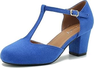 Women's T-Strap Mary Jane Pumps, Block Heel, Closed Toe, Dress Shoes with Buckle