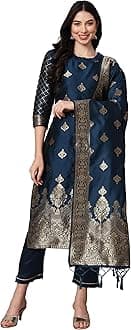 VredeVogel Women's Cotton Silk Jacquard Kurta Pant with Dupatta Set