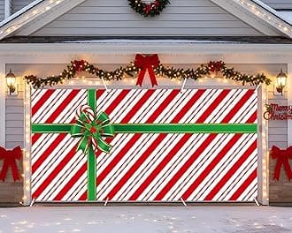 16 x 7Ft Christmas Garage Door Banner Decoration Magnetic Garage Door Covers Large Christmas Backdrop Decorations for Indoor Outdoor Xmas Party(Xmas Candy)