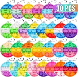 PICcircuit Pop Fidget Toys Bulk 30 Pack Mini Pop Fidget Keychain Its, Birthday Party Favors for Kids 4-8,8-12 Year Small Kid Classroom Prizes Fidgets It Bubbles Poppers Students Goodie Bag Stuffers