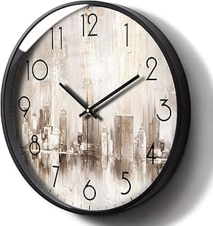 SCOAGEModern Silent Wall Clock Non-Ticking Abstract City Quiet Battery Operated Large Display Number Quartz Retro Digital Clocks for Living Room Decor Clear Dial Large Number for Home Office Bedroom 30cm