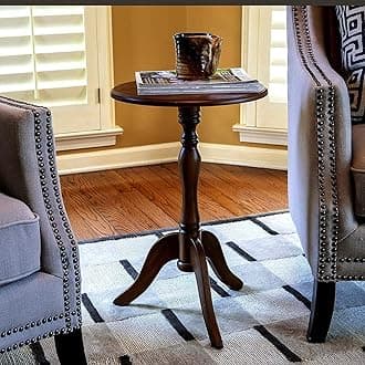 Side Table Oak Tray Small Round End Table, Rustic Side Table, Solid Wood Mini Side Table, Pedestal Tables/Flower Stand Living & Bed Room Decor (Brown)