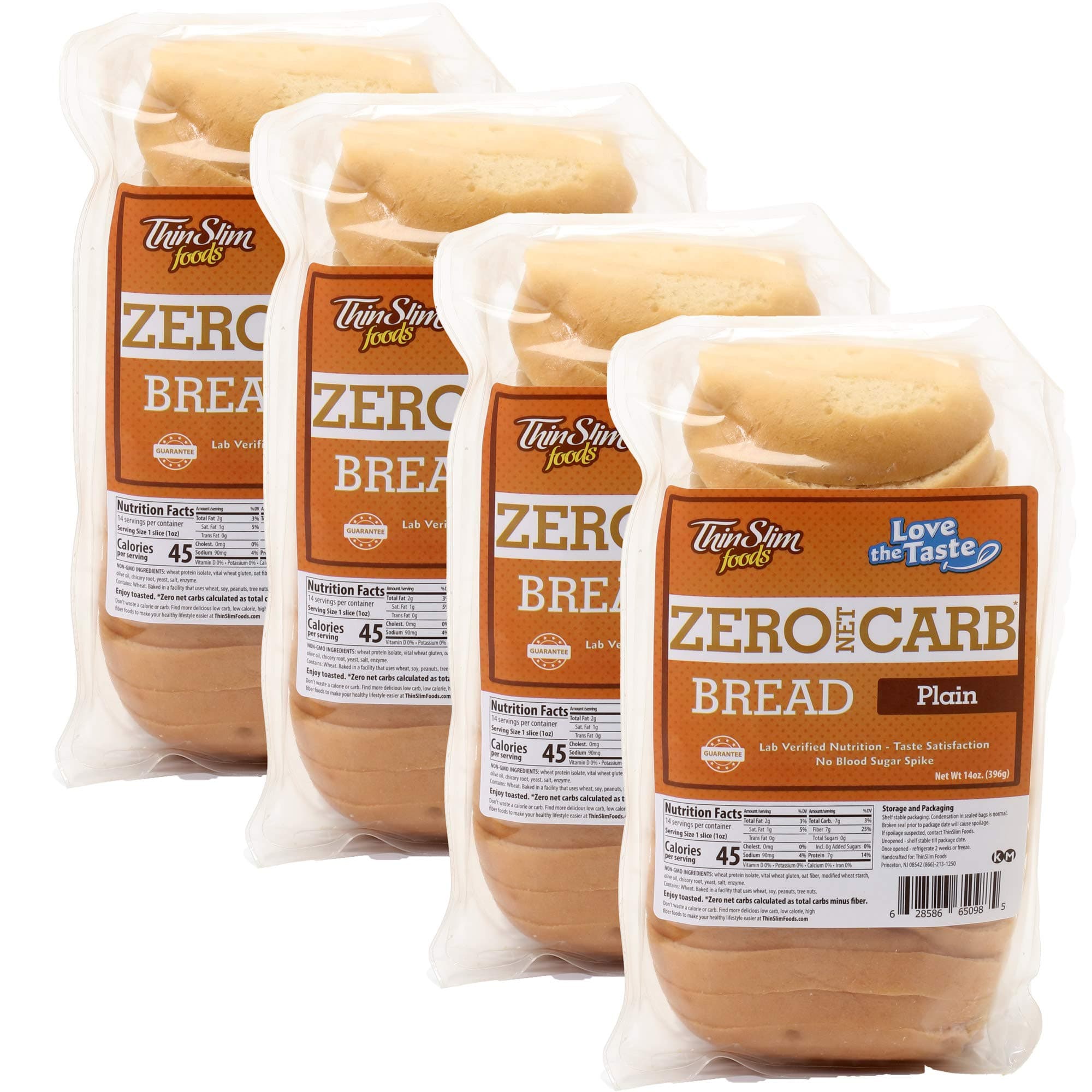 ThinSlim Foods Zero Net Carb Keto Bread | Low Carb Bread | Plain (Pack of 4)