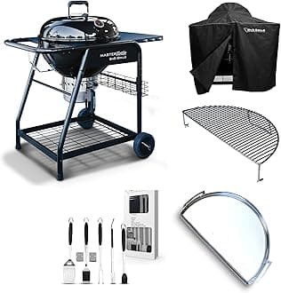 SnS Grills Platinum Bundle - Includes Master Kettle 22" Grill, Master Kettle Grill Cover, Elevated Cooking Grate, Drip 'n Griddle Stainless Steel Pan and Deluxe BBQ Tool Set - Charc