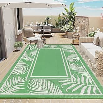 Waterproof Outdoor Rug 6'x9' Reversible Boho Plastic Straw Patio Deck Camping Rugs, Indoor Outdoor Portable RV Mat Clearance Carpet for Outside, Porch, Balcony, Backyard, Beach, Pool,Green
