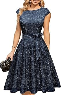 Women's Cocktail Dresses, Formal Wedding Guest Modest Church Vintage Tea Party Midi Evening Dress