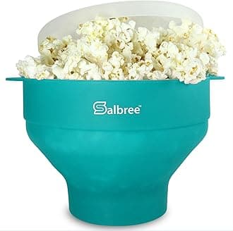 The Original Salbree Collapsible Silicone Microwave Popcorn Popper Maker Machine, Microwavable Bowl Holds 16 Cups, Uses Hot Air and Oil Always Optional - The Most Colors Available (Aqua)