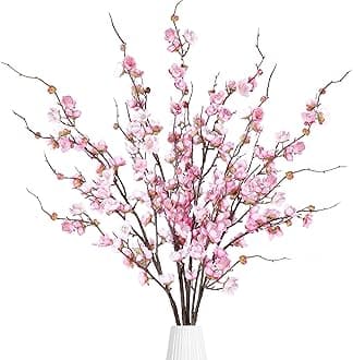 Sggvecsy Artificial Plum Blossom Flowers 4 Pcs Faux Cherry Blossom Stems Faux Silk Plum Blossom Branches 36.2’’ Fake Flowers Long Stems for Vase Arrangements Home Wedding Table Decor (Pink)
