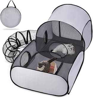 Dog Playpen With Surround Tunnel, Outdoor/Indoor Cat Enclosure Tent for Small Animals, Portable With Breathable Soft Sides and Carry Bag (Large)