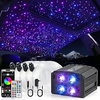 4 Colors 32W Twinkle Starlight Headliner Kit for Car Home with APP&RF Remote,RGBW 1000pcs*0.03in*13.1ft Cables Fiber Optic Star Sky Roof Lights,4 Port Engine Sound Activated Car Ceiling Star Lights
