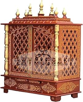 LOYALCRFAT Home Temple/god Stand for Pooja Stand mandap/mandapam/Pooja mandir with Doors (Medium 18x12x24 WxDxH INCH, Copper Golden)