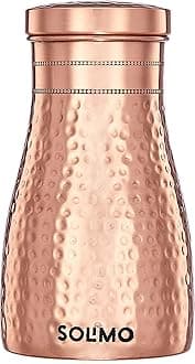 Amazon Brand - Solimo Copper Water Pot | Bedside Pot with Glass | Hammered Finish |950 ml