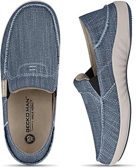 Mens Slip On Shoes, Canvas Mens Loafers with Arch Support, Orthopedic Mens Boat Shoes for Plantar Fasciitis, Indoor & Outdoor Walking Slippers Shoes for Pain Relief