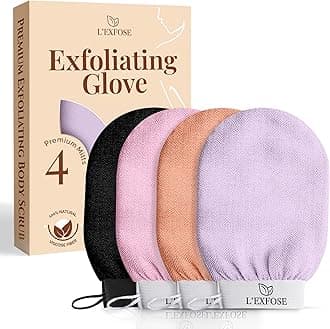 Kessa Hammam Deep Exfoliating Glove 4pc - Korean Exfoliating Mitt for Shower Ideal for Dead Skin Remover, Keratosis Pilaris & Self-Tanning to Improve Skin Tone Made with 100% Natural Viscose