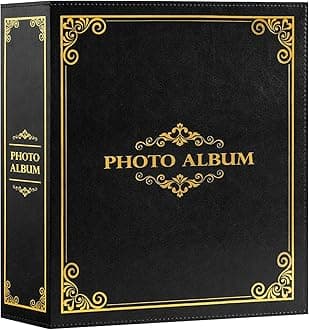 Lanpn Traditional Photo Album, 10 x 15 cm, Large Format Class Photo Album with Plastic Pocket, Horizontal Vertical Photos Black