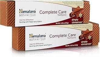 Himalaya Botanique Complete Care Toothpaste, Herbal, Cinnamon Flavor, Fights Plaque, Freshens Breath, Fluoride Free, No Artificial Flavors, SLS Free, Cruelty Free, Foaming, 5.29 Oz, 2 Pack