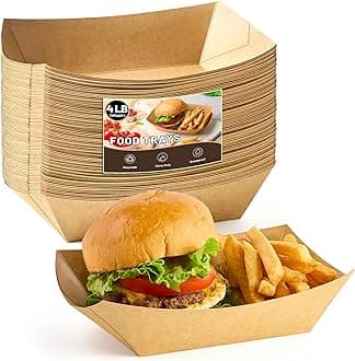 4 LB Large Paper Food Trays, 50 Pack Disposable Nacho Trays Kraft Paper Food Boats Party Serving Baskets for Nachos Sandwiches Burgers Popcorns Salads Snacks