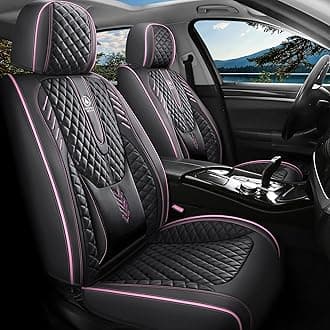 INZU Car Seat Cover 5-Seats Full Set Universal fit, Suitable for Most Cars, SUV, Airbags Compatible with Synthetic Leather Car Seat Cushion Protectors. (Black Pink Line)