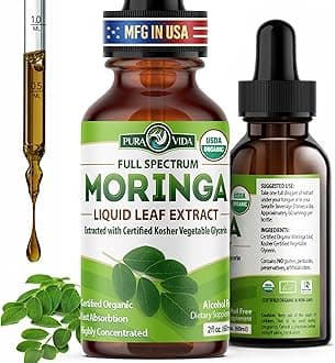 PURA VIDA MORINGA Leaf Extract Liquid Drops - USDA Organic Certified - Highly Purified, Bioavailable & Faster Absorption than Moringa Powder or Capsules - Single Origin Moringa Oleifera Leaves Extract