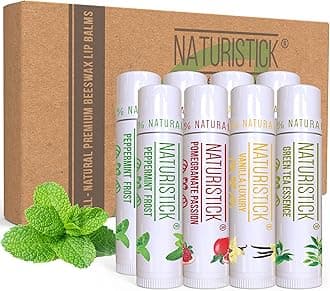 8-Pack Lip Balm Gift Set by Naturistick. Assorted Scents. 100% Natural Ingredients. Best Beeswax Chapsticks for Dry, Chapped Lips. Made in USA for Men, Women and Children