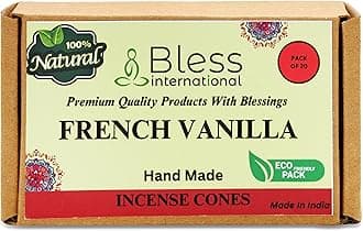 – Bless International French-Vanilla 100%-Natural-Incense-Cones Handmade-Hand-Dipped Organic-Chemicals-Free for-Purification-Relaxation-Positivity-Yoga-Meditation The-Best-scents (20 Count)