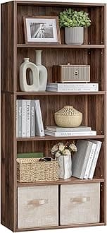 VASAGLE Custos Collection - Bookshelf, 5-Tier Bookcase, Book Shelf, Open Storage Shelf, 9.4 x 23.6 x 52.8 Inches, for Living Room, Home Office, Dinning Room, Natural Walnut ULBC165K01