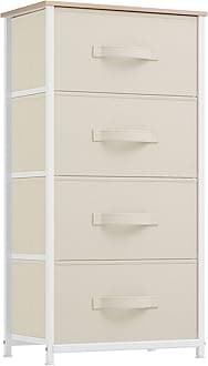 YITAHOME 4-Drawer Fabric Dresser, Dresser for Bedroom, Living Room, Hallway, Closet, Sturdy Steel Frame, Wooden Top, Easy-to-Pull Fabric Bins, Cream White