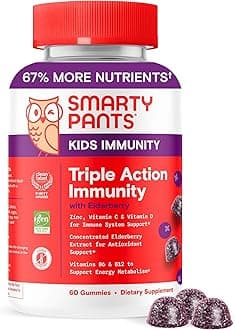 SmartyPantsKids Immunity Elderberry Gummies: Kids Immune Support Supplement, Vitamin C, Vitamin D, Vitamins B6 & B12 and Zinc, Gluten Free, Elderberry Flavor, 60 Count (30 Day Supply)