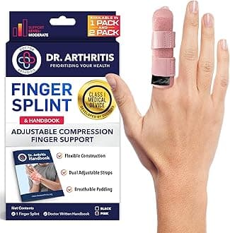 Doctor Developed Finger Splint & Handbook - Trigger Finger, Arthritis, RSI - Fits Ring, Index, Pinky & Middle - 2 sizes (Pink, L/XL, Single)