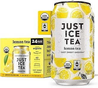 Lemon Flavored Black Iced Tea, 24-Pack (12oz Cans), USDA Certified Organic, Real Brewed, Low Calorie, No Artificial Sweeteners, Fair Trade, Made in USA.
