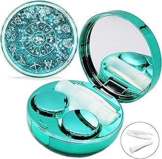 Contact Lens Case, Bling Stars Colored Portable Cute Eye Contact Lense Remover Tool with Mirror for Teen Girls Women Travel Carry(Green)