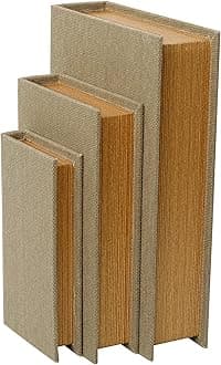 Modern Linen and Wood Decorative Faux Book Boxes Set of 3-13",10",8" - Linen
