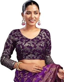 SIRILReadymade Saree Blouse for Women | Silk Blend Sequence Embroidery 3/4 Sleeve Blouse | Stitched Padded Blouse