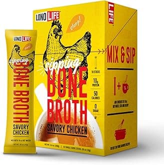 LonoLife Chicken Bone Broth Powder Mix | 10g Protein | Collagen-Rich, Keto & Paleo Friendly | Natural Ingredients | 10 Portable Stick Pack Servings