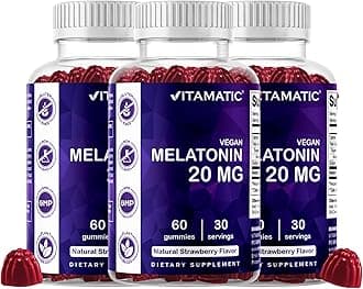 Melatonin 20 mg Gummies for Adults, 3, Pack, 30 Servings - 60 Vegetarian Gummies Each - Non-Habit Forming Supplement, 90 Servings 180 Vegetarian Gummies Total