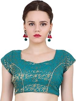 ND & R Women's Readymade, Banarasi Brocade (Chanderi) Short Sleeve Ladies Blouse, Choli for Saree, Ready to Wear.