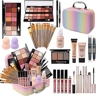 - Makeup Set for Girls, Rainbow Makeup Kit, Beauty Boxes with Brushes and Cosmetics, Fashionable Makeup Case Organizer, Pink