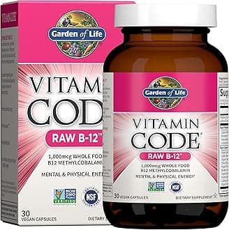 Garden of Life Vitamin Code Raw B-12 - 30 Capsules, 1,000mcg Whole Food B12 Methylcobalamin for Energy, Vegan Methylcobalamin Vitamin plus Probiotics and Enzymes, Gluten Free Supplements