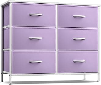 Sorbus Dresser with 6 Drawers - Furniture Storage Tower Unit for Bedroom, Hallway, Closet, Office Organization - Steel Frame, Wood Top, Easy Pull Fabric Bins (6-Drawer, Pastel Purple)