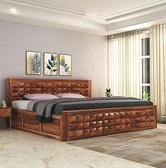 SONA ART & CRAFTS Diamond Sheesham Wood King Size Bed with Storage Box | Solid Wooden King Size Cot | Double Bed with Box for Home - Honey Finish (Assembly Included)