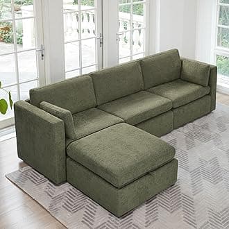 CHITA Oversized Modular Sectional Fabric Sofa Set,Extra Large L Shaped Couch with Reversible Chaise Modular Sectional Couch,112 inch Width,4 Seat Modular Sofa with Storage Ottoman, Moss Green