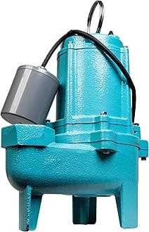 9SC-CIA-RF 115 Volt, 4/10 HP, 6000 GPH Epoxy-Coated Cast Iron Submersible Sewage Pump with Piggyback Tethered Float Switch, 20-Ft. Cord, Blue, 509412