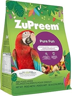 - Pure Fun Bird Food, Amazon, Cockatoo, Macaw, Seed and Pellet Blend for Large Birds, Food Mixer Topper, Enriching Variety, Made in USA, Bird Seed for Large Birds (L, 2 lbs)