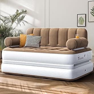 YITAHOME Queen Size Air Sofa Bed Mattress with Headboard and Pump, Blow Up Couch Inflatable Bed for Home Living Room, 79" x 60" x 25" (Expanded Size, Brown)