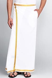 Gowri Tex Men's 100% Pure Cotton Velcro Dhoti With stickable Flexible and Adjustable Size with Pocket for Men pack of 1