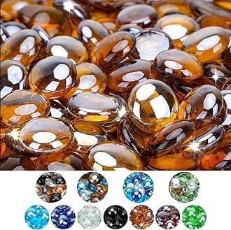 Mr. Fireglass 10 Pound Fire Glass Beads, 1/2" Reflective Round Fire Glass Drops for Fireplace Fire Pit & Lanscaping, High Luster Caramel