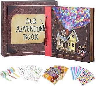 Scrapbook Our Adventure Book,Photo Album Hard Cover Movie Up Travel Embossed Words Scrapbook for Anniversary, Wedding, Travelling, Baby Shower, etc (Adventure Book) (Big balloon)