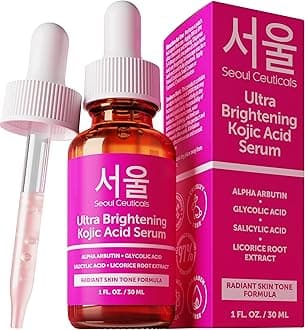 SeoulCeuticals Korean Skin Care Kojic Acid Serum Alpha Arbutin – Dark Spot Remover Corrector Glycolic Acid + K Beauty 1oz